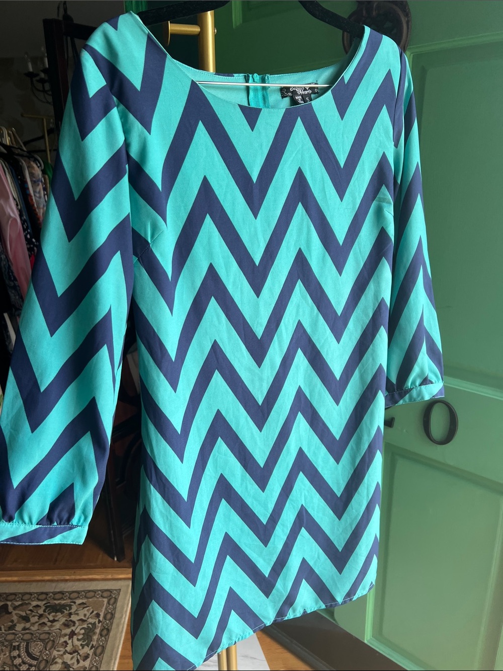 Sequin Hearts Teal & Navy Chevron Dress size 5